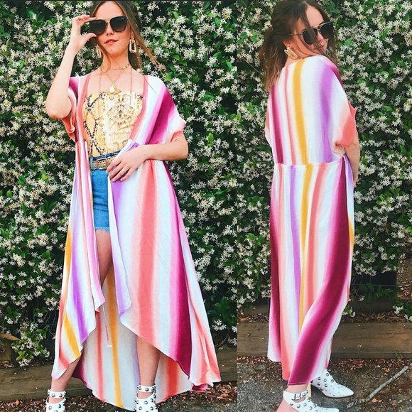 LOVE IN Boutique Striped Self Tie Kimono Wrap